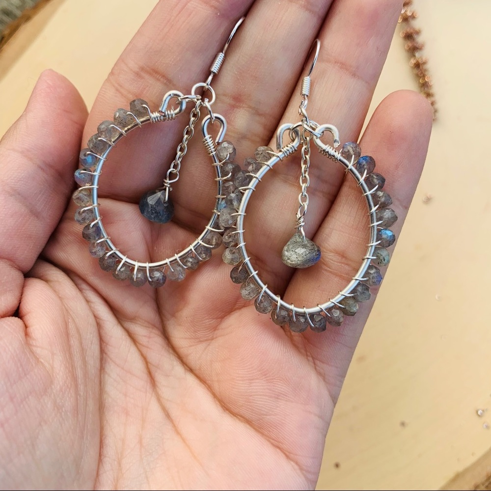 Labradorite Gemstone Hoop earrings
